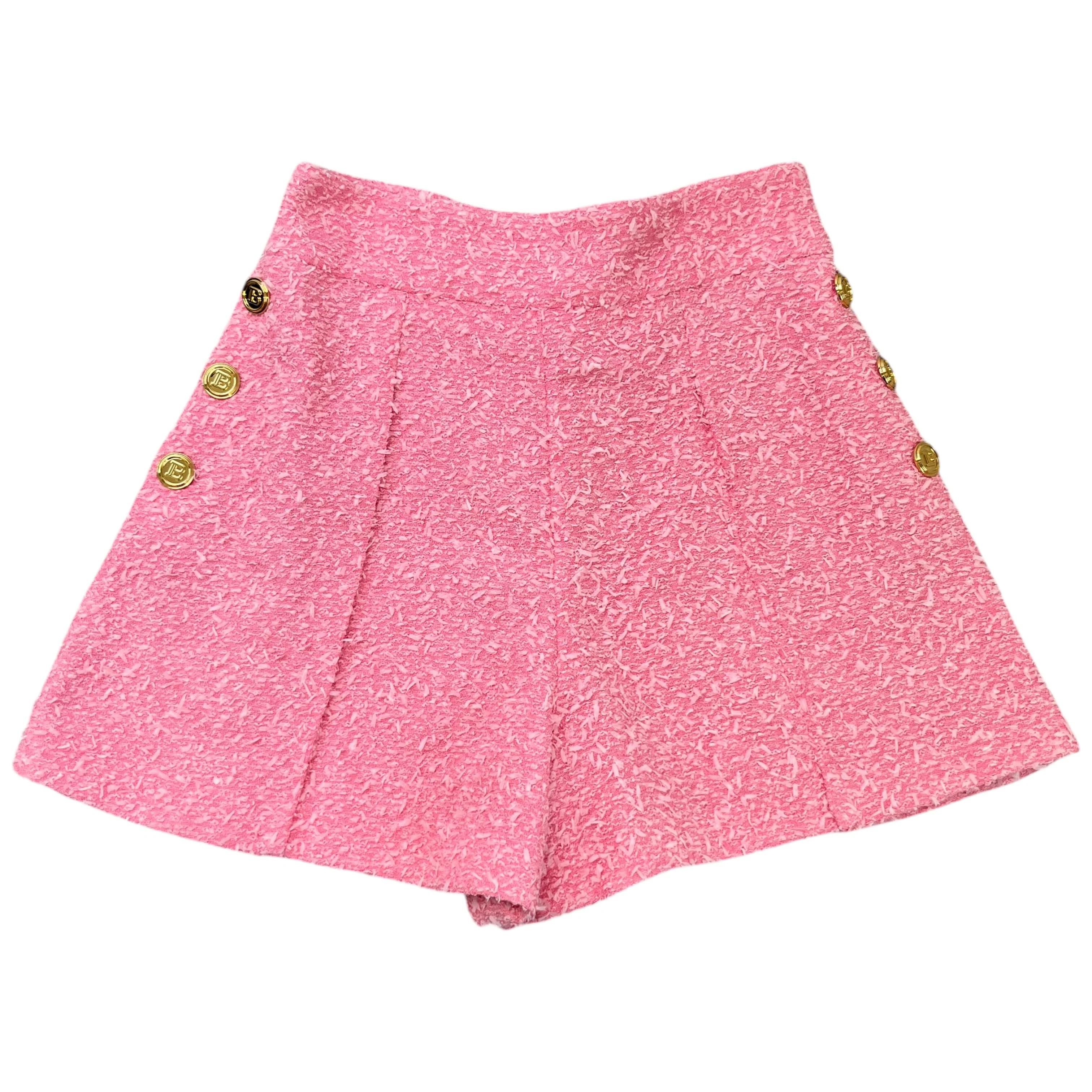 Women's Tweed Logo Button Shorts Pink Size S