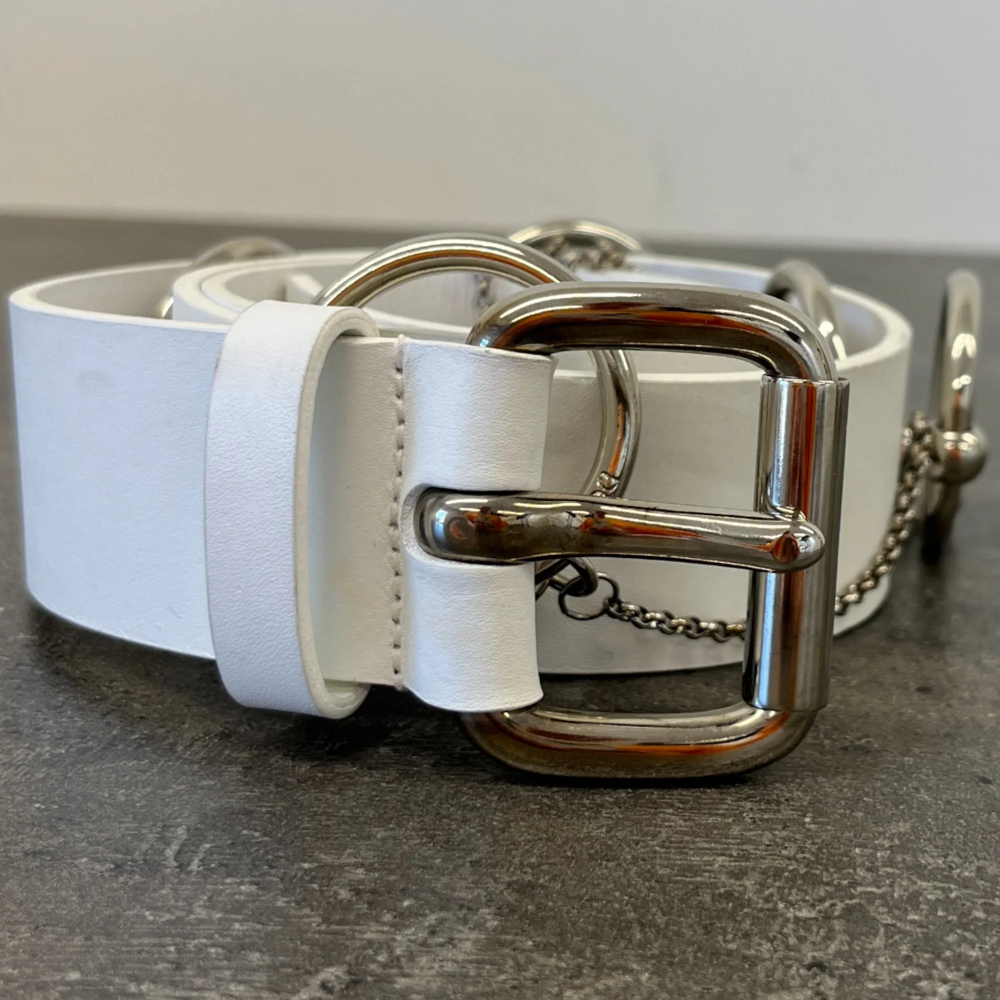 Women's Vintage Chain Detail Belt White Size 85CM / UK 10 - Image 8