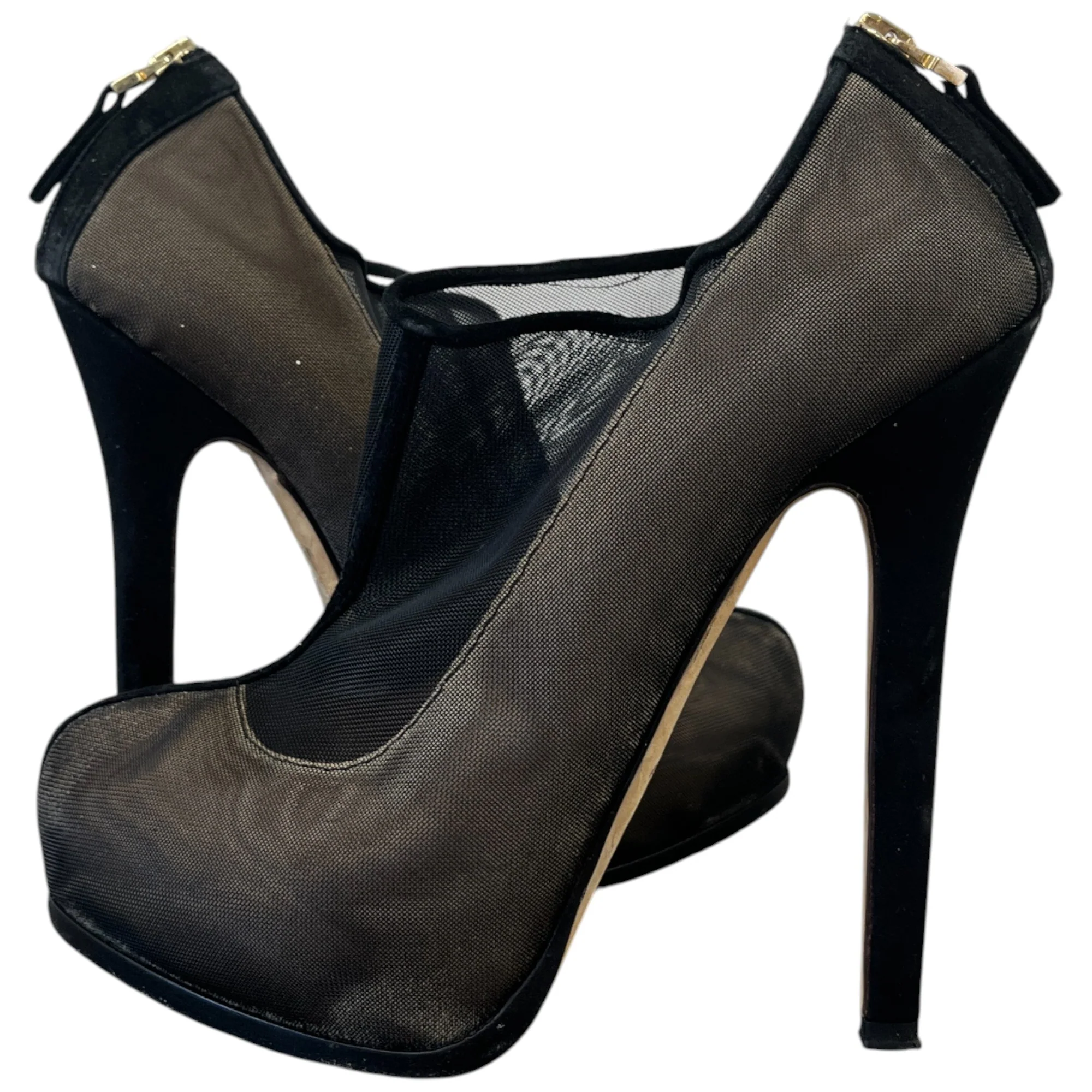Women's Zipper Detail Mesh Heels Black Size EU 39 / UK 6 - Image 3